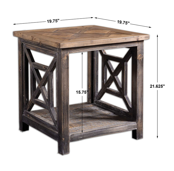 Spiro - Reclaimed Wood End Table - Light Brown & Dark Gray