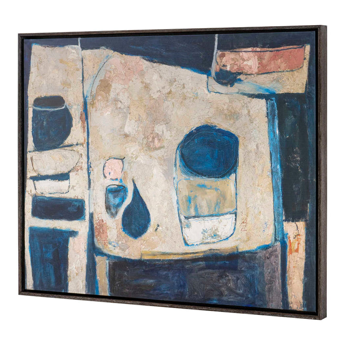 Blue Tableau - Framed Canvas - Blue / Brown / Pink