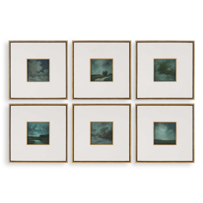 Evening Cumulation - Framed Canvases (Set of 6) - Blue / White