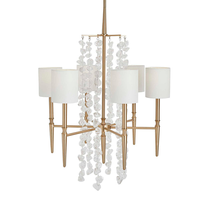 Waterfall - 6 Light Chandelier - Brass / White