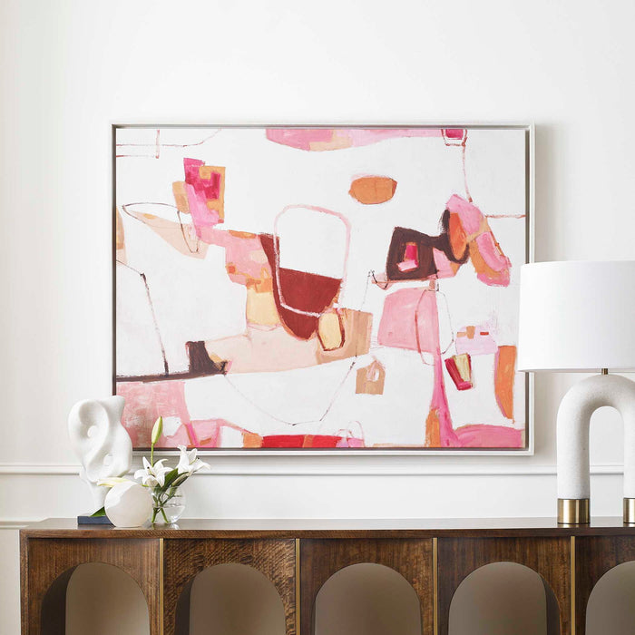 She Came For The View - Framed Canvas - Brown / Orange / Pink