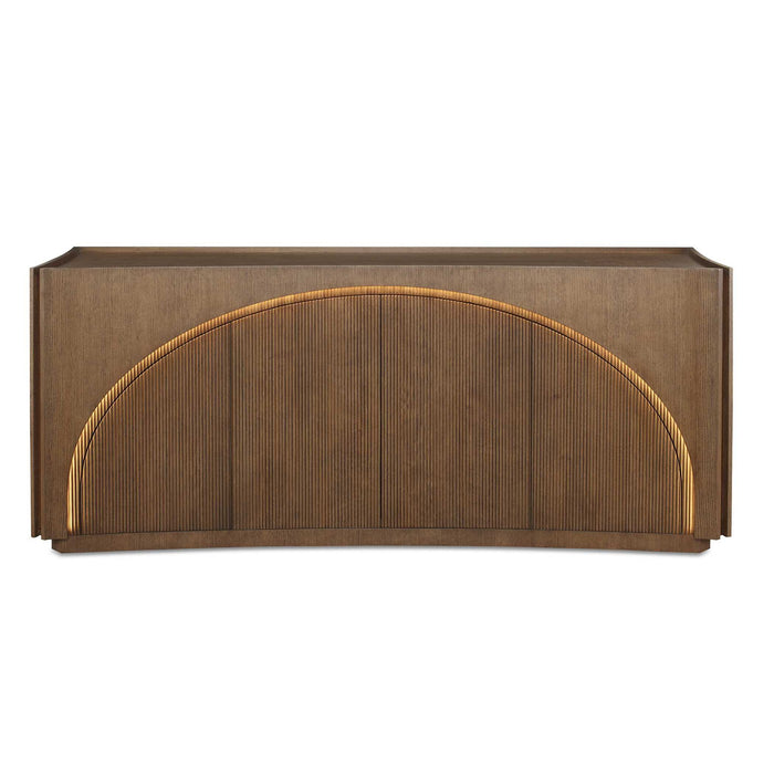 High Light - Lighted 4 Door Console Cabinet - Woodtone