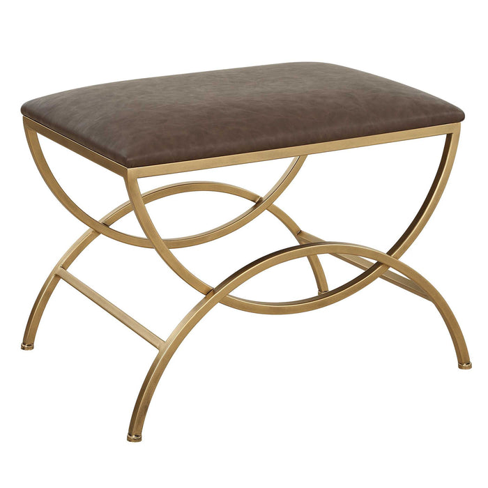 Accent Stool - Antique Brushed Brass / Dark Brown