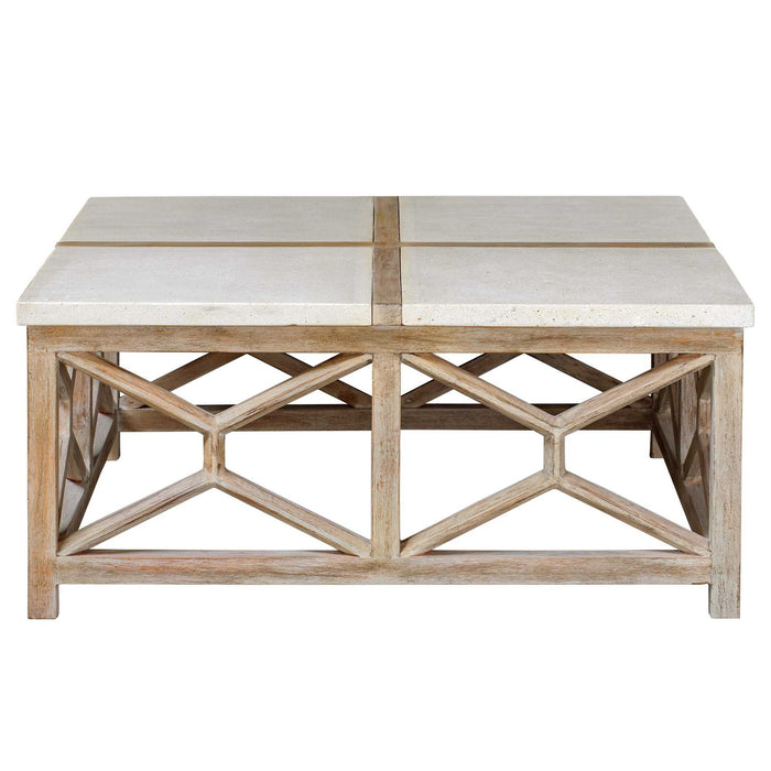 Catali - Stone Coffee Table - White & Light Brown
