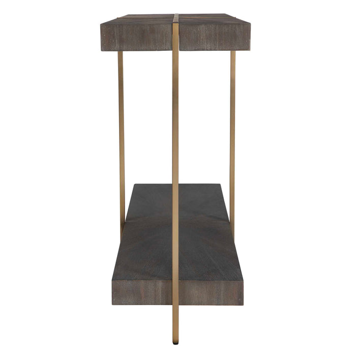 Taja - Modern Brass / Wood Console Table - Gold