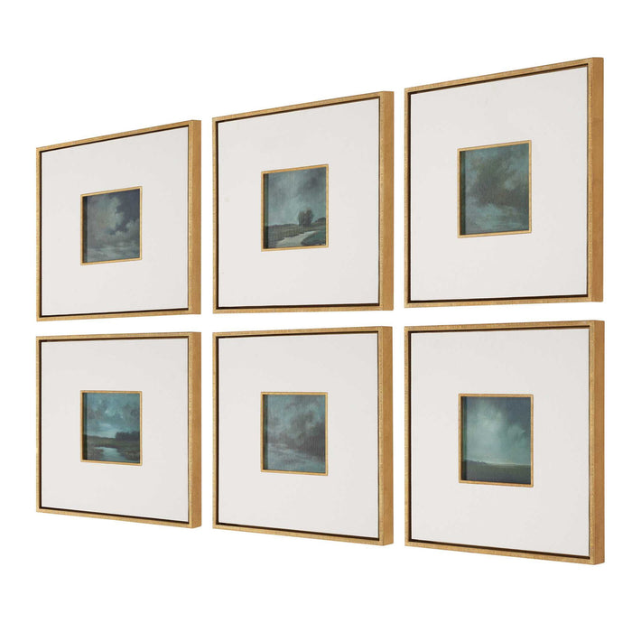 Evening Cumulation - Framed Canvases (Set of 6) - Blue / White