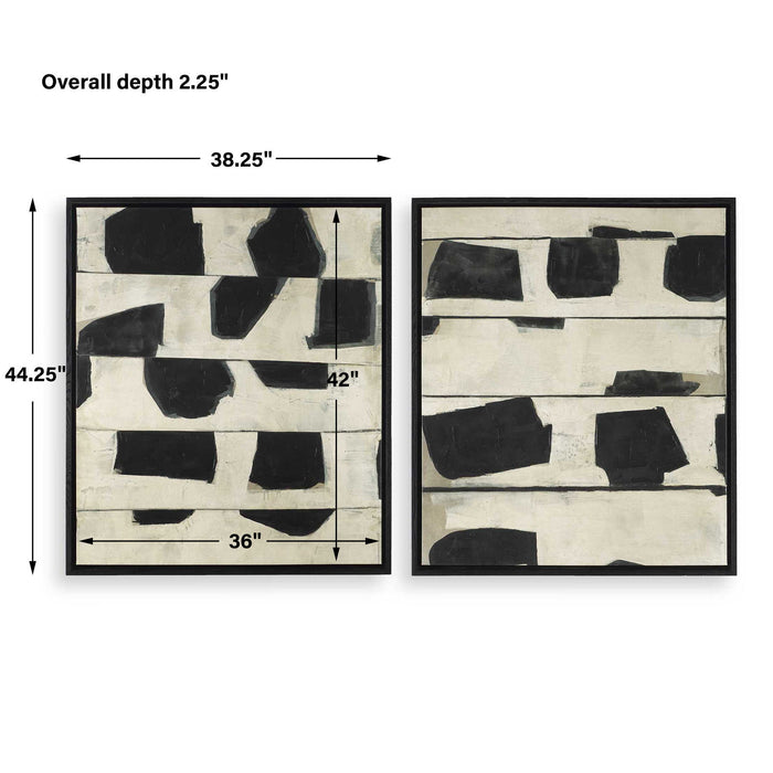 On The Line - Framed Canvases (Set of 2) - Black / Beige