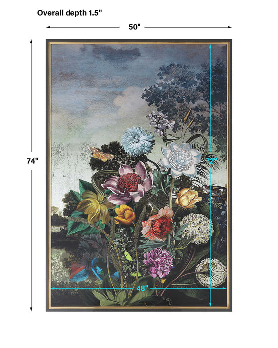 Tranquil Garden Fantasy - Framed Print - Blue / Gold / Gray