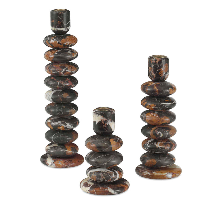 Washed Stones - Candleholders (Set of 3) - Black / Brown