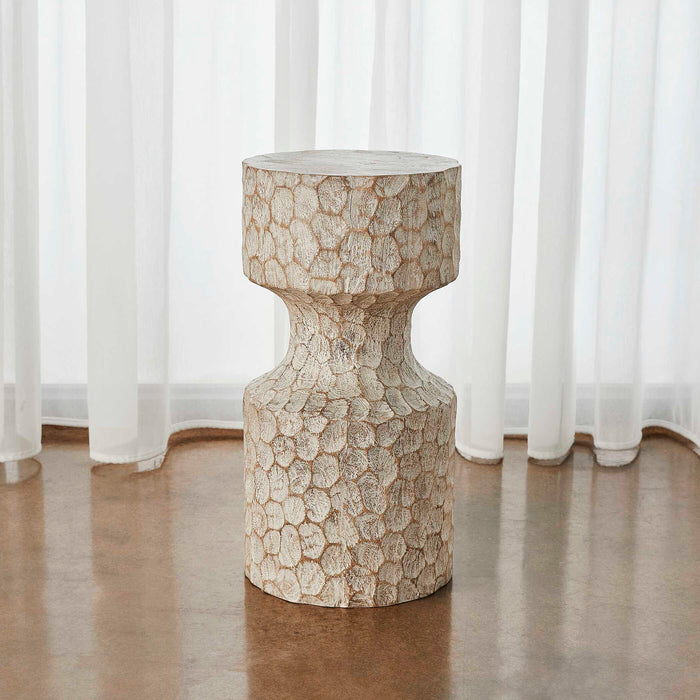Whittled - Accent Table - White / Woodtone