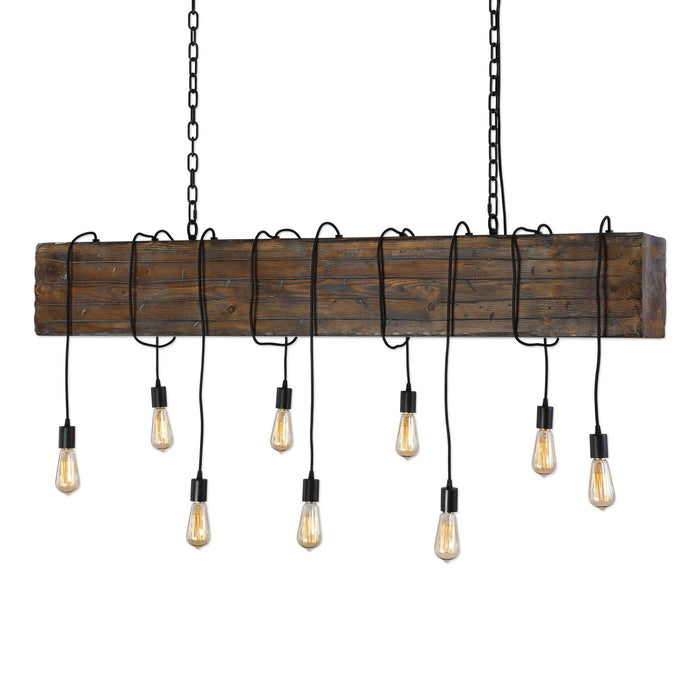 Reading Station - 9 Light Pendant - Bronze / Woodtone