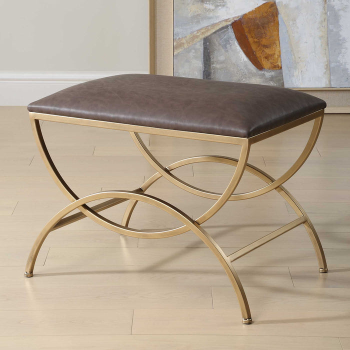 Accent Stool - Antique Brushed Brass / Dark Brown