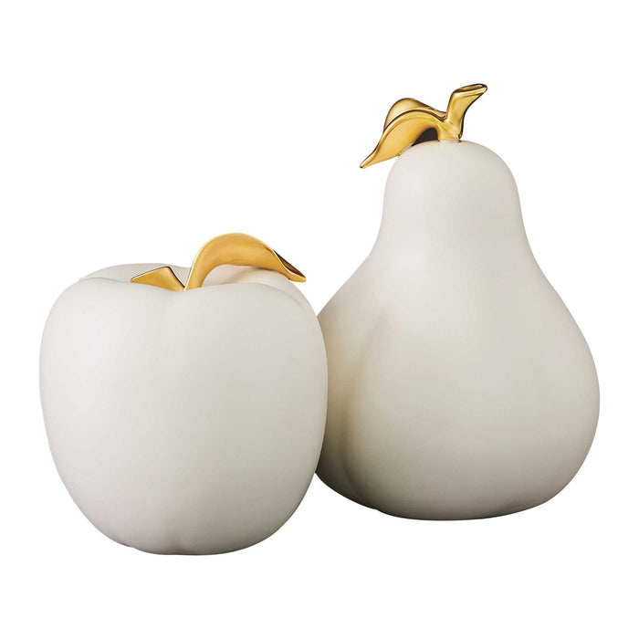 Apple And Pear - Sculptures (Set of 2) - Gold / White