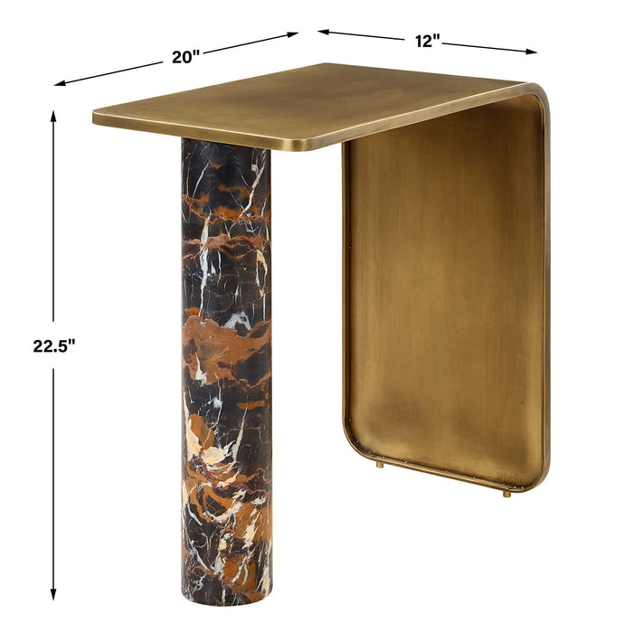 Pillar of Strength - Accent Table - Black / Brass / Brown