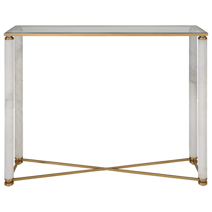 White - Pillar Console Table - Brass / White