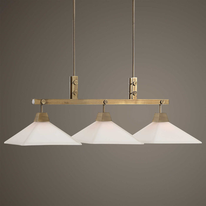 Brookdale - Industrial 3 Light Linear Chandelier - Gold