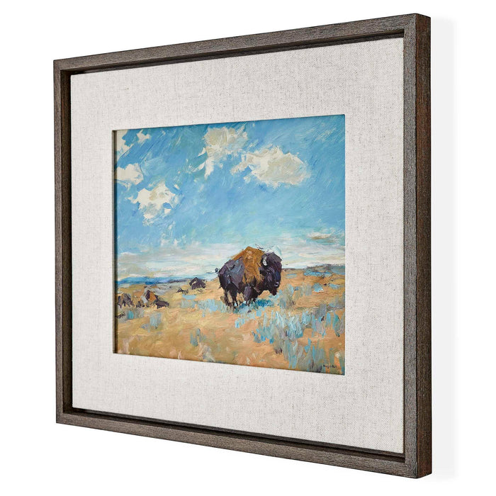 Buffalo - Framed Canvas - Blue / Brown / Gold