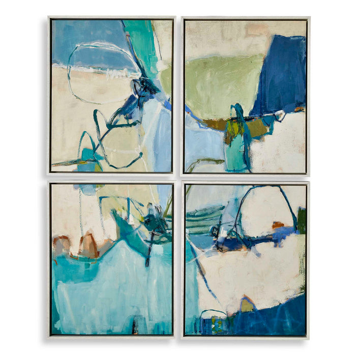 Cool Outlook - Framed Canvases (Set of 4) - Black / Blue / Green
