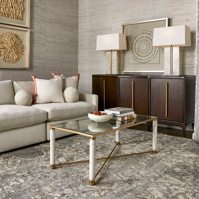 White - Pillar Coffee Table - Bronze / White