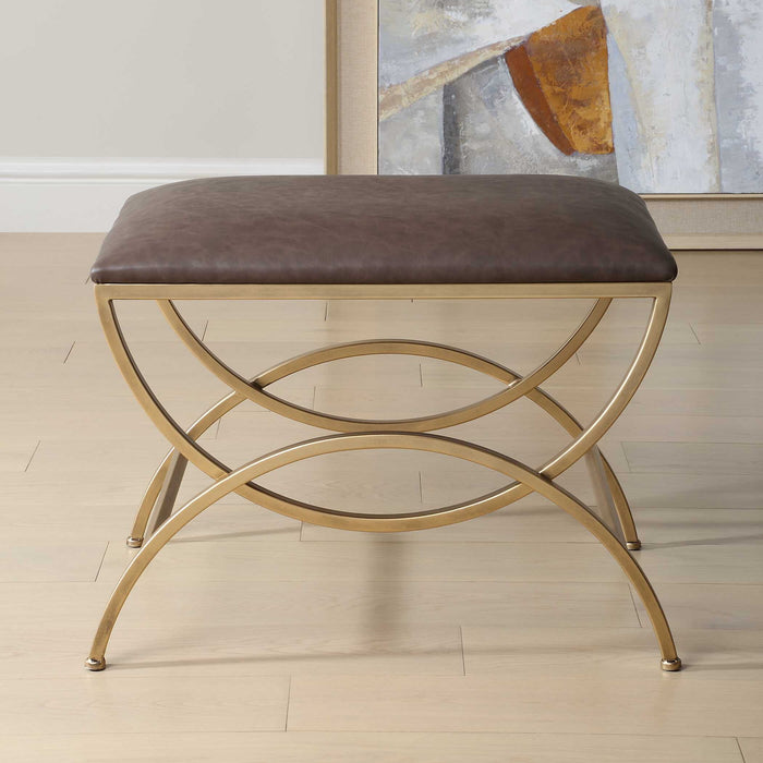 Accent Stool - Antique Brushed Brass / Dark Brown