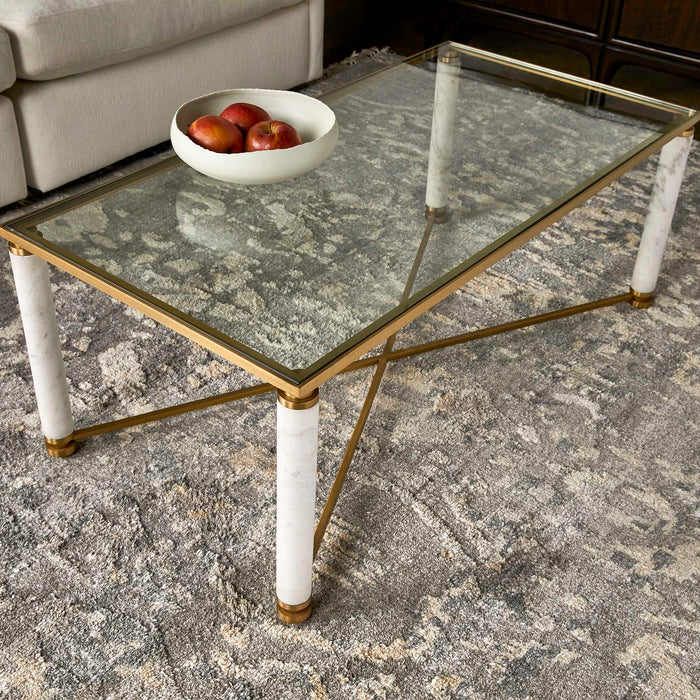 White - Pillar Coffee Table - Bronze / White