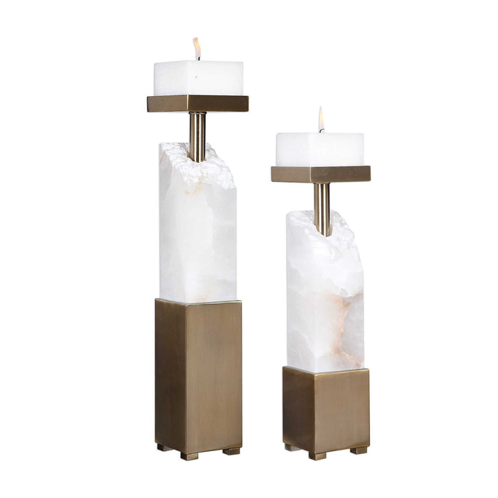 Ebena - Candleholders (Set of 2) - Brass / Gold / White