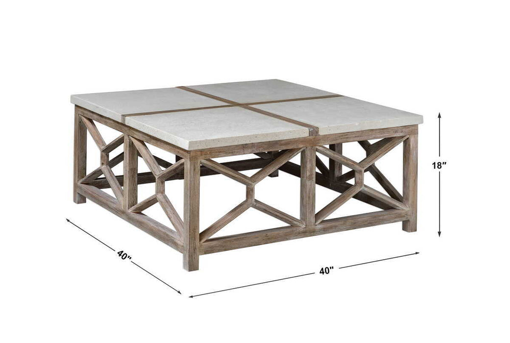 Catali - Stone Coffee Table - White & Light Brown