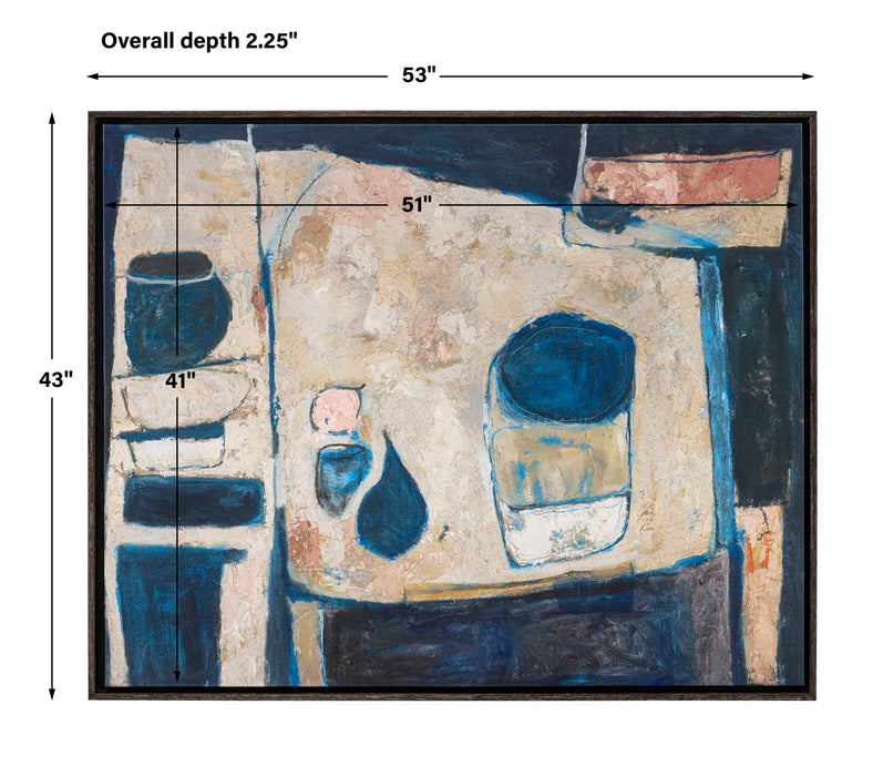 Blue Tableau - Framed Canvas - Blue / Brown / Pink