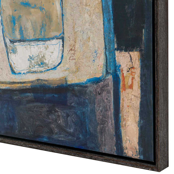 Blue Tableau - Framed Canvas - Blue / Brown / Pink