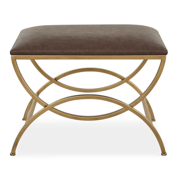 Accent Stool - Antique Brushed Brass / Dark Brown