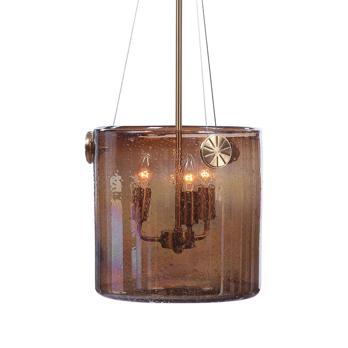 Golden Iridescent Pendant, 3 Light Pendant - Brass / Bronze / Gold