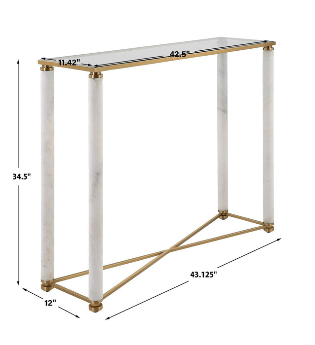 White - Pillar Console Table - Brass / White