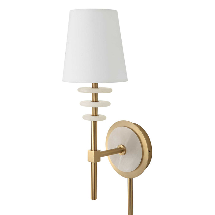 Alabaster Torch - 1 Light Sconce - Brass / White