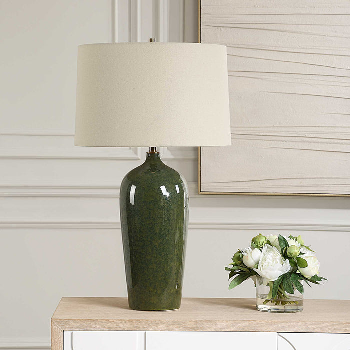 Table Lamp - Dark Green & Beige