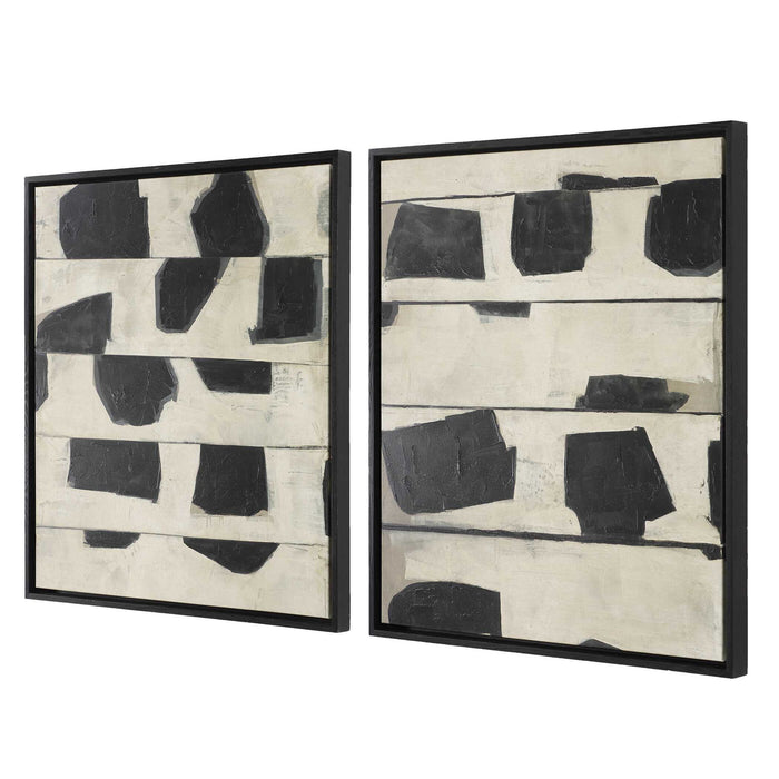 On The Line - Framed Canvases (Set of 2) - Black / Beige