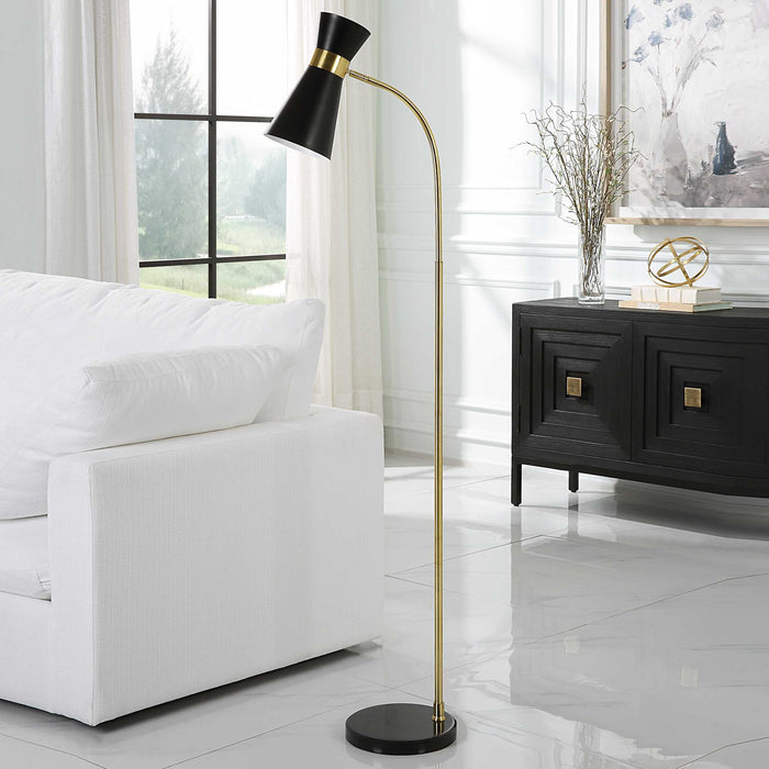 Floor Lamp With Marble Foot - Black & Gold