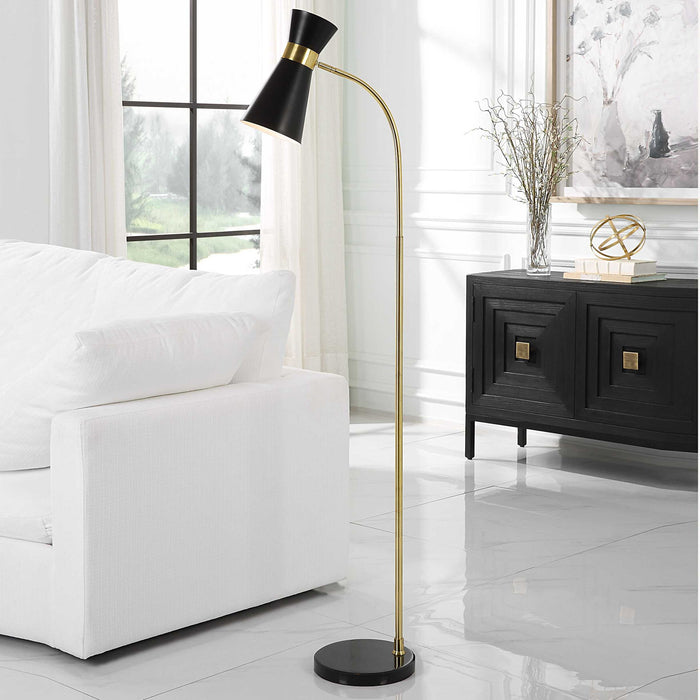 Floor Lamp With Marble Foot - Black & Gold