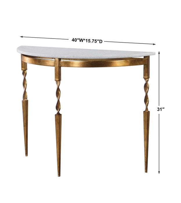 Imelda - Demilune Console Table - Gold & White