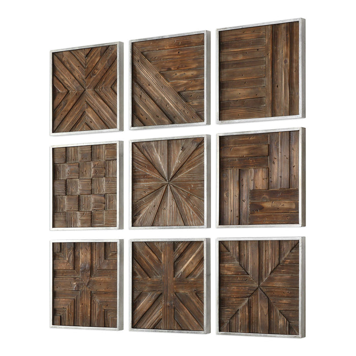 Bryndle - Rustic Wooden Squares (Set of 9) - Dark Brown
