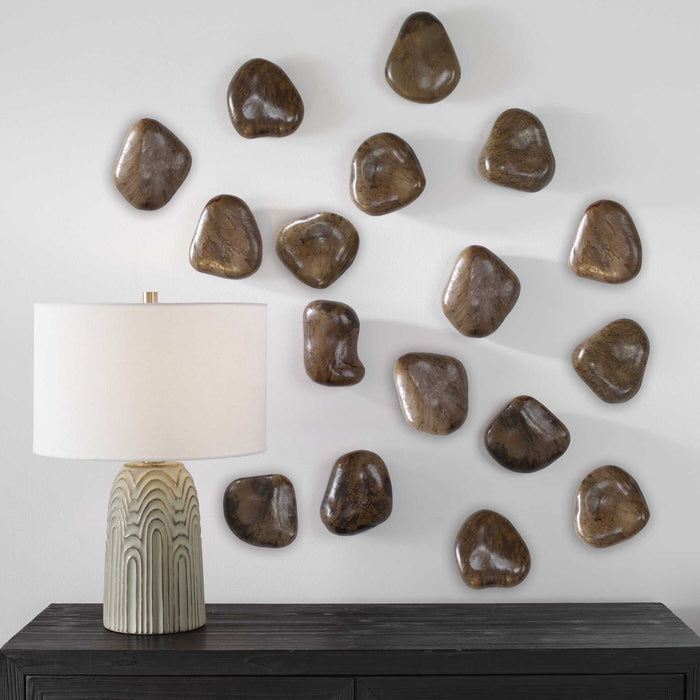 Pebbles - Walnut Wood Wall Décor (Set of 9) - Dark Brown