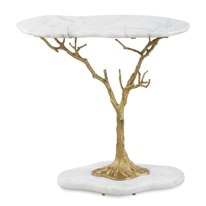 Golden Chestnut - Accent Table - Brass / White