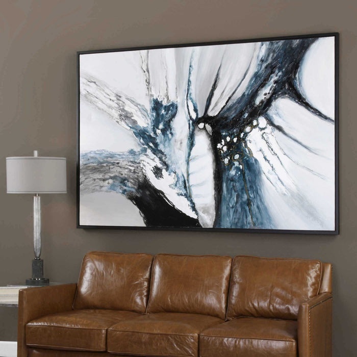 Go With The Flow - Hand Painted Canvas - Black / Blue / Gray