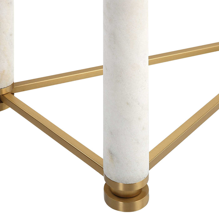 White - Pillar Console Table - Brass / White