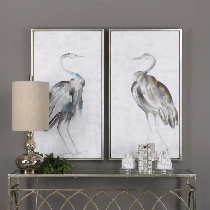 Summer Birds - Framed Art (Set of 2) - Pearl Silver