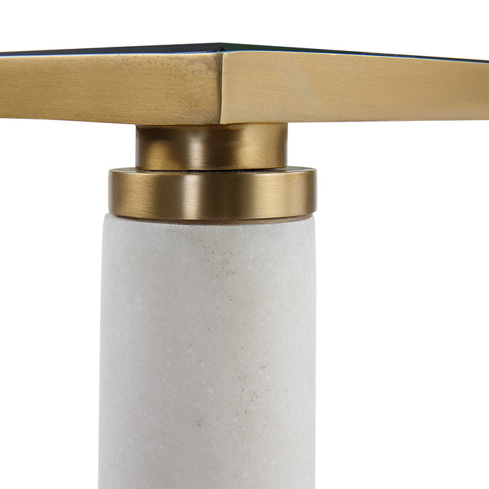 White - Pillar Console Table - Brass / White