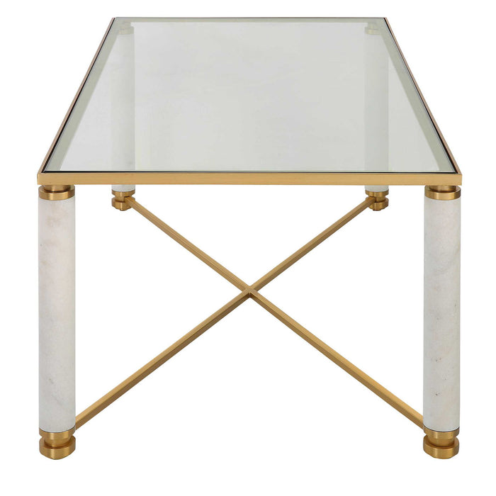 White - Pillar Coffee Table - Bronze / White
