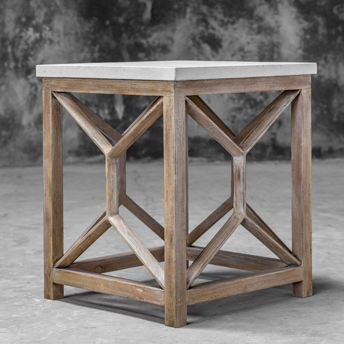 Catali - Stone End Table - White & Light Brown