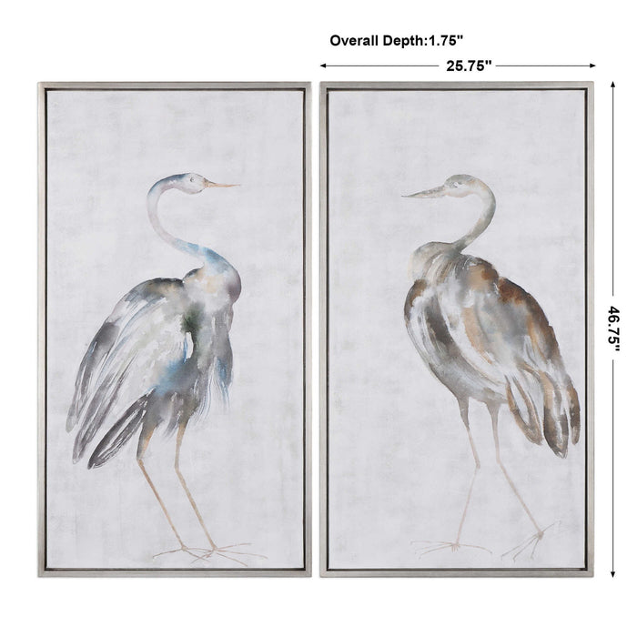 Summer Birds - Framed Art (Set of 2) - Pearl Silver
