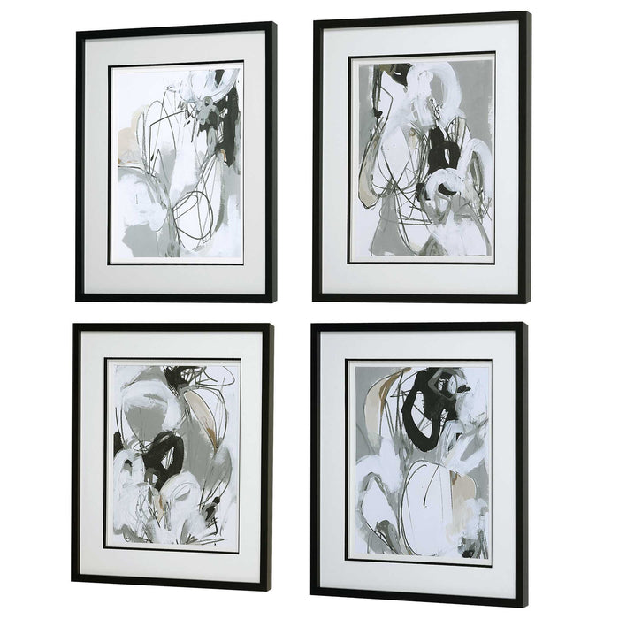 Tangled Threads - Abstract Framed Prints (Set of 4) - Pearl Silver
