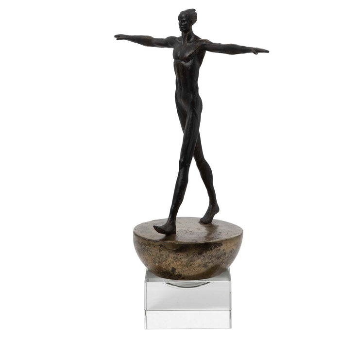 Man Finding Balance - Sculpture - Black / Brass